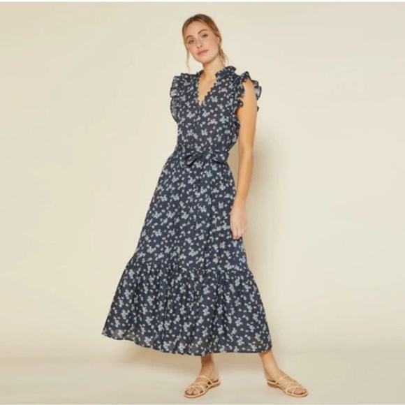 OuterKnown Canyon blue floral clip dot midi dress - Picture 11 of 12
